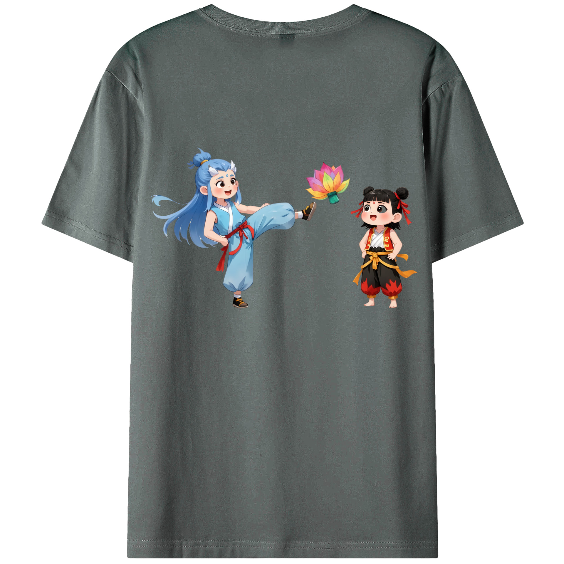 （画像用） Ne Zha 2 ナタ 魔童の大暴れ 綿100％ メンズ半袖Tシャツ（バックプリント） 通気性